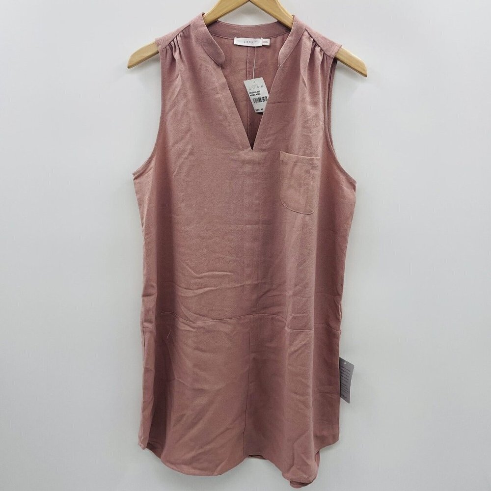 Lush Womens Size XS Sleeveless Shirt Dress V Neckline Patch‎ Pocket Adobe Rose